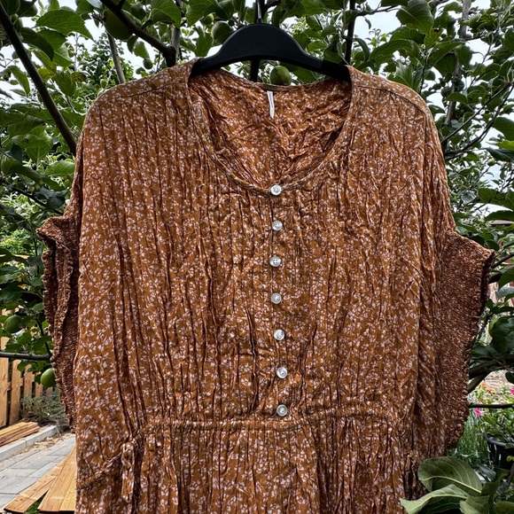FREE PEOPLE One Fine Day Mini Dress, Milk Chocolate Combo Floral - Sz L - Picture 8 of 16